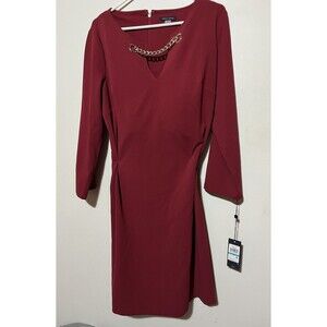NEW Tommy Hilfiger Women’s Chain Neck Red Dress burgundy Sz 16 Chic A-Line